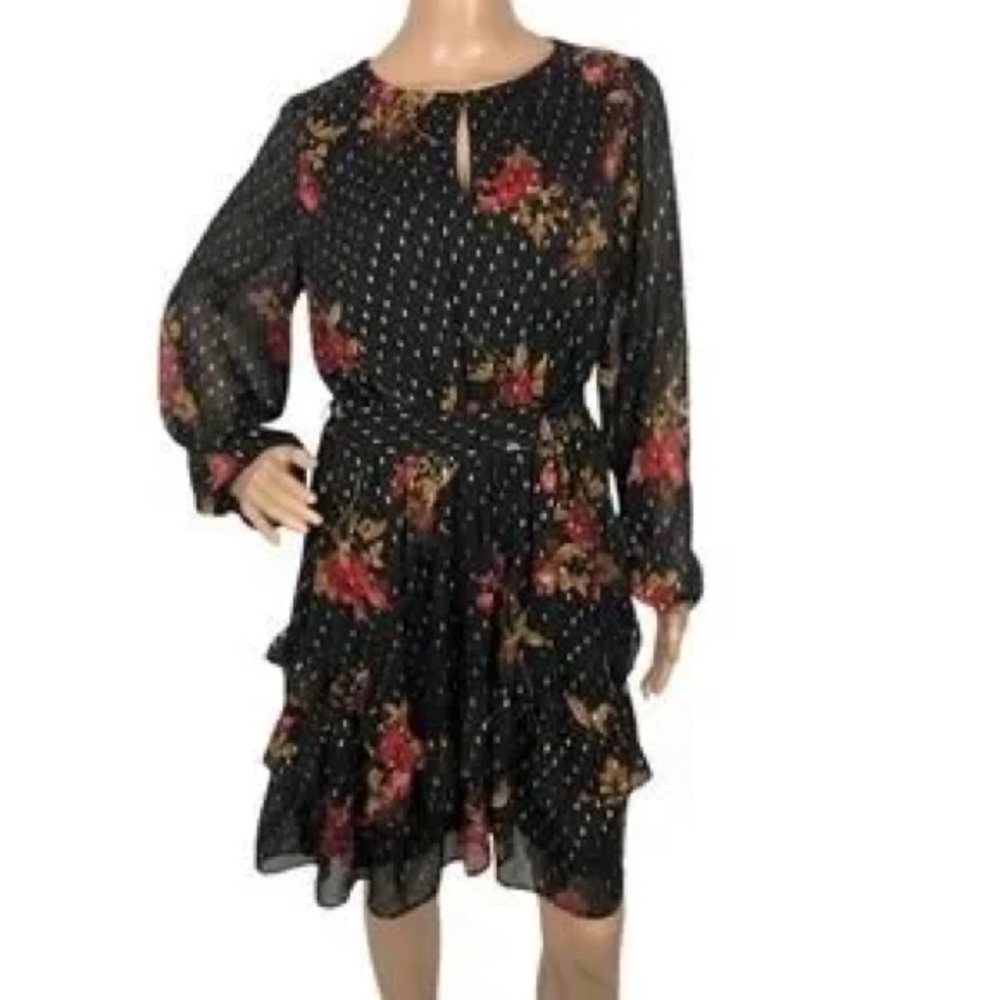 Simply Vera Wang Black Dress with Red and Gold‎ Floral Pattern / NWOT / size XXL